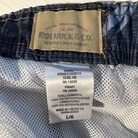 Roebuck & Co Swim Trunks Size Large Gray Blue Hawaiian Beach Vacation - Picture 3 of 7